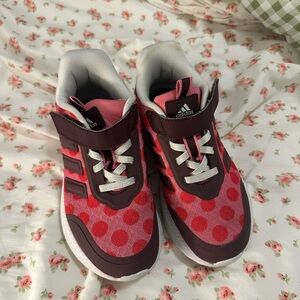 Adidas Kids Pink Polka Dot Minnie Mouse Sneakers Elastic Easy On Sizs 12.5